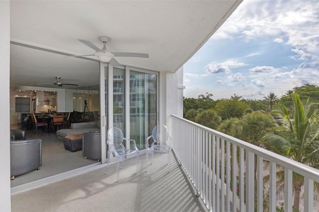 balcony with ceiling fan