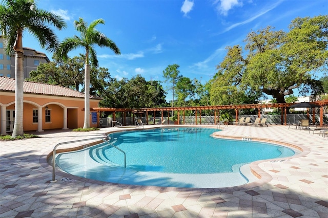 view of swimming pool with a patio