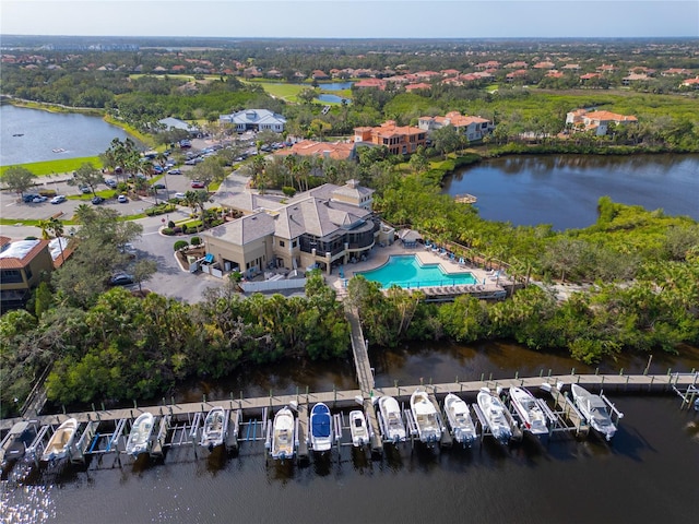 aerial view featuring a water view