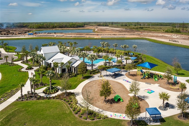 aerial view with a water view