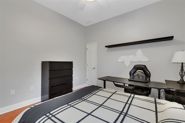 office area featuring ceiling fan and hardwood / wood-style floors