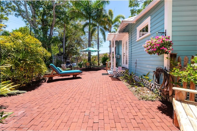 view of patio / terrace featuring a pergola