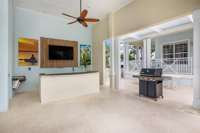 view of patio / terrace with ceiling fan and grilling area