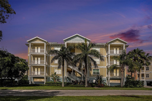 view of property at dusk