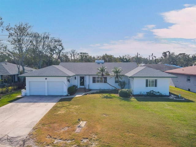 single story home featuring a garage and a front yard