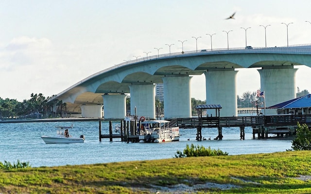 view of dock with a water view