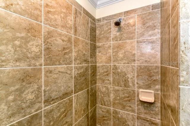 interior details featuring a tile shower