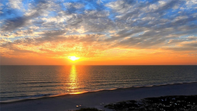 property view of water featuring a beach view