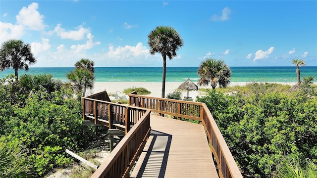 property view of water featuring a view of the beach