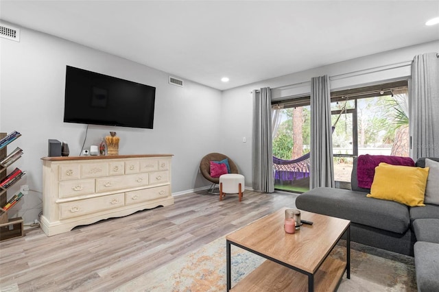 living room with light wood-type flooring