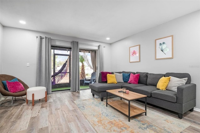 living room with light hardwood / wood-style flooring