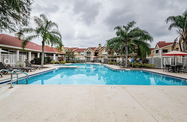 view of swimming pool featuring a patio area