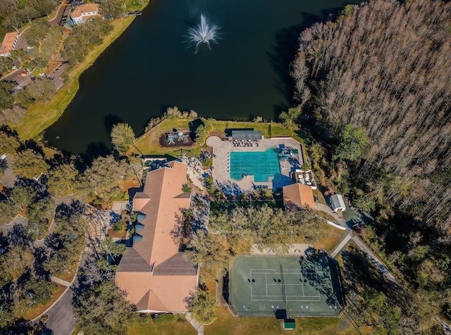 aerial view featuring a water view