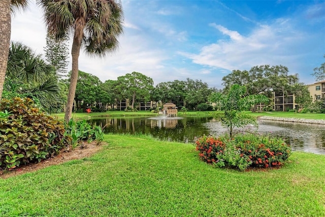 view of yard with a water view