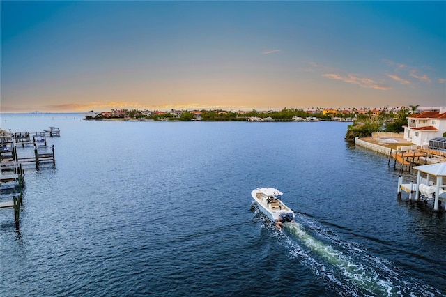 dock area featuring a water view