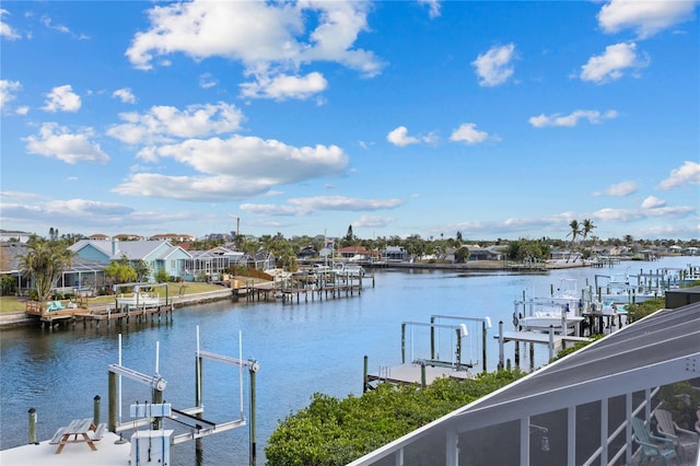 view of water feature with a boat dock