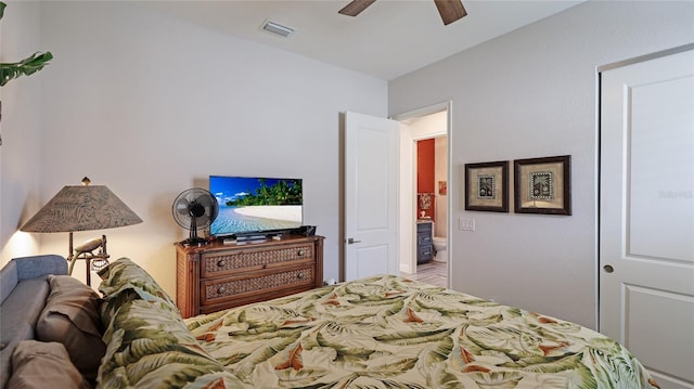 bedroom featuring ceiling fan