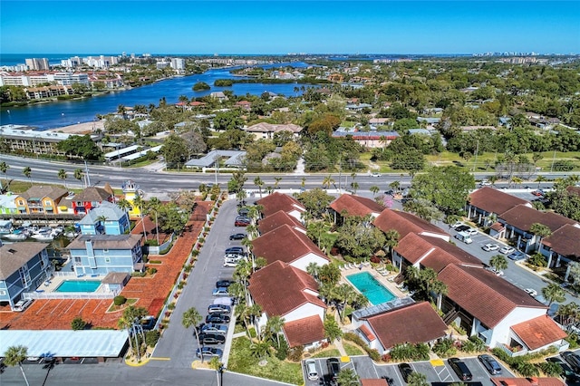 aerial view with a water view