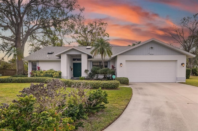 single story home with a garage