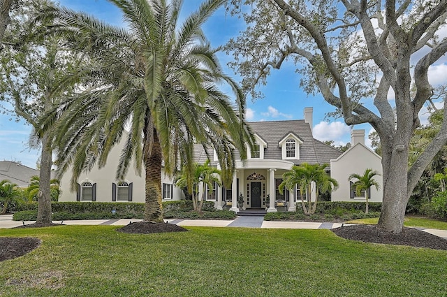 view of front of property featuring a front lawn