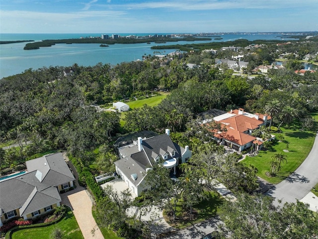 aerial view with a water view