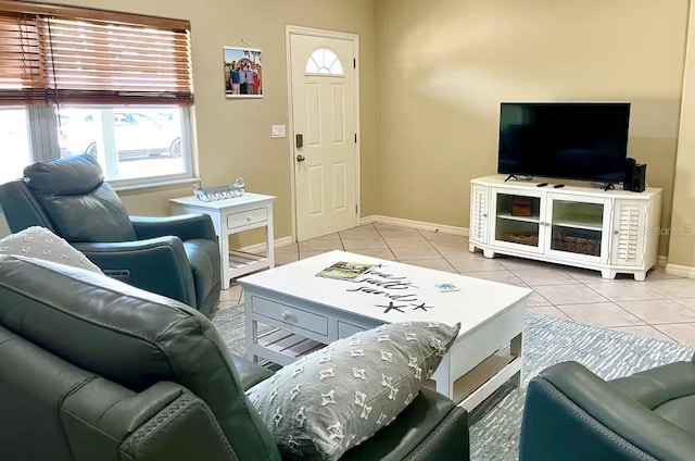 living room with light tile patterned floors