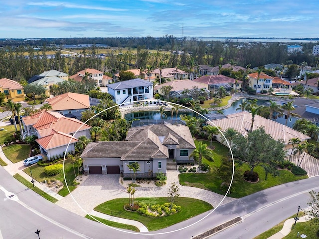 bird's eye view featuring a water view