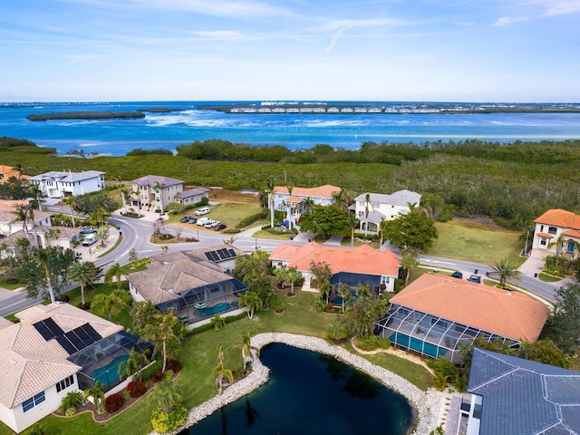 aerial view with a water view