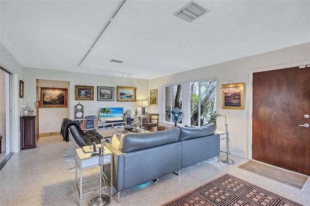 living room with rail lighting