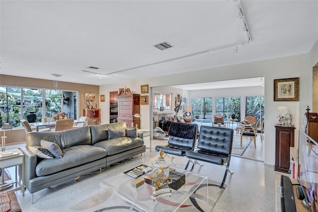 living room with track lighting