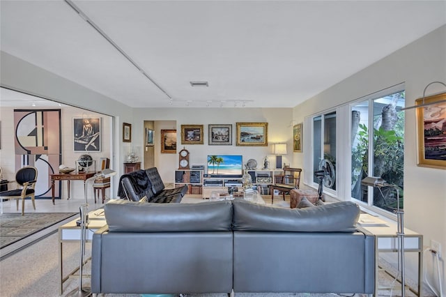 living room with track lighting