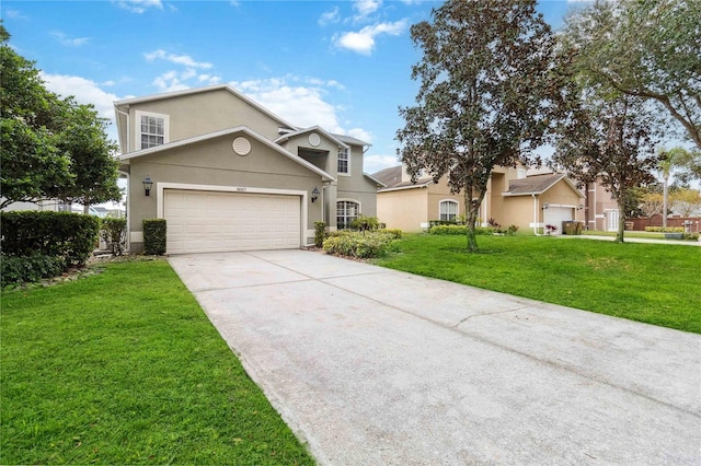 front facade featuring a front yard and a garage