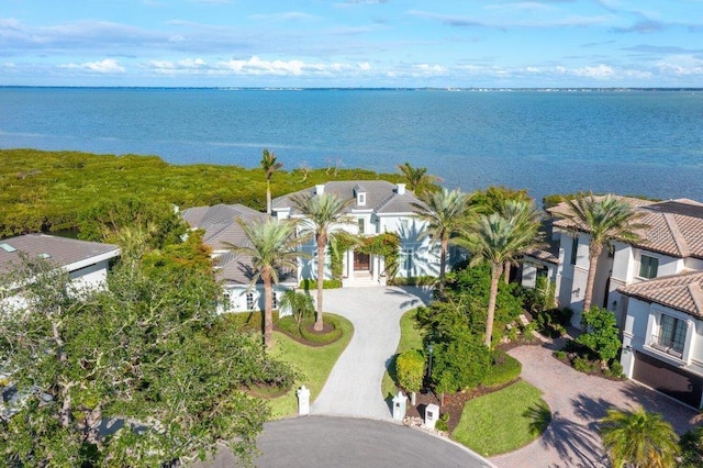 aerial view with a water view