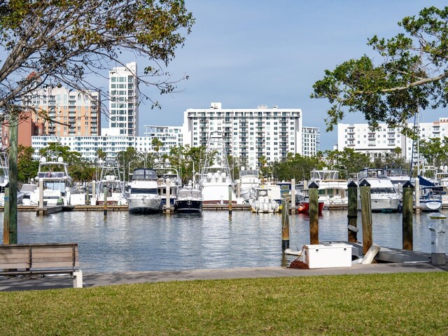 view of dock with a water view