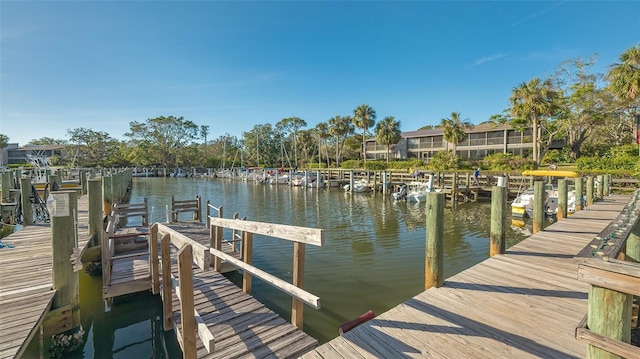 view of dock with a water view