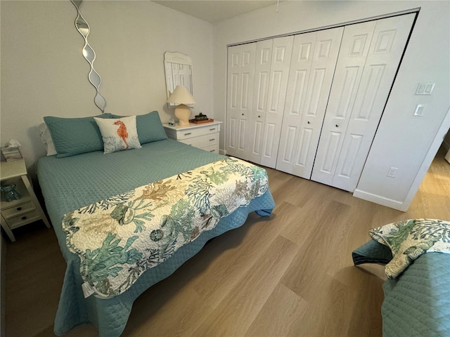 bedroom featuring a closet and light hardwood / wood-style flooring