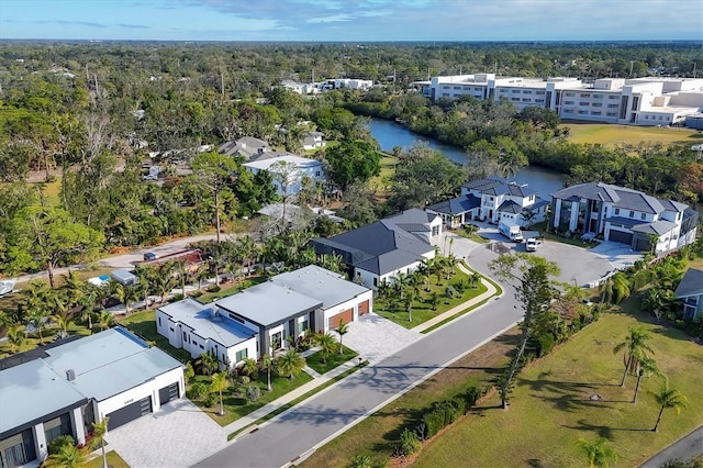 aerial view featuring a water view