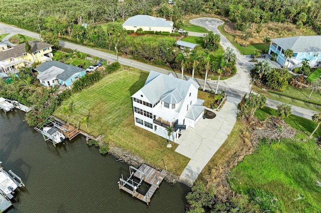 aerial view featuring a water view