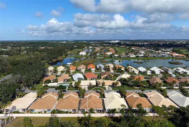 aerial view with a water view