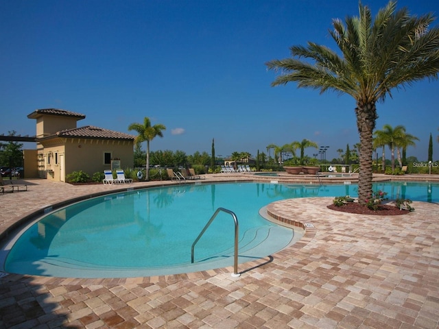 view of swimming pool featuring a patio area