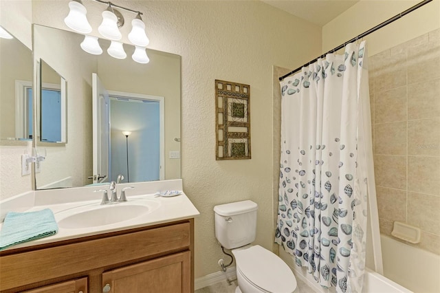 full bathroom featuring vanity, toilet, and shower / tub combo with curtain