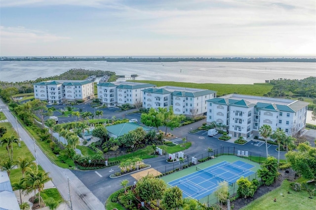 aerial view featuring a water view