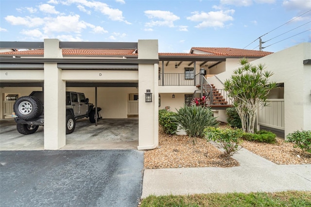 exterior space featuring a carport