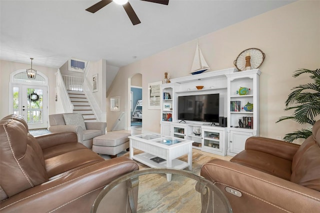 living room featuring ceiling fan