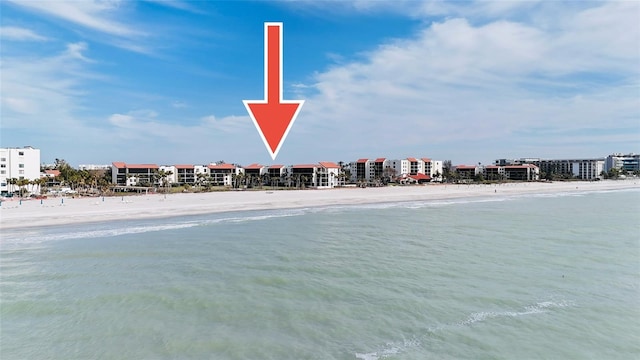 property view of water featuring a view of the beach