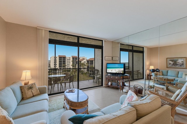 living room with expansive windows