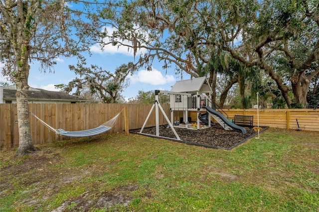 view of yard with a playground