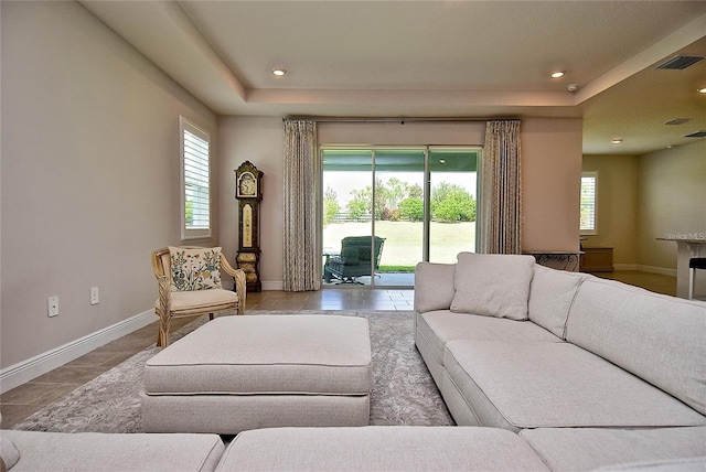 living room with a raised ceiling