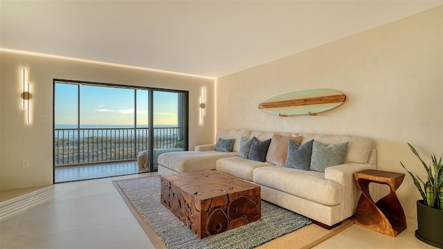 living room with a water view