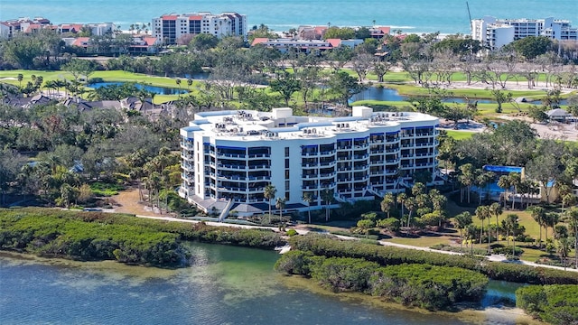 drone / aerial view featuring a water view